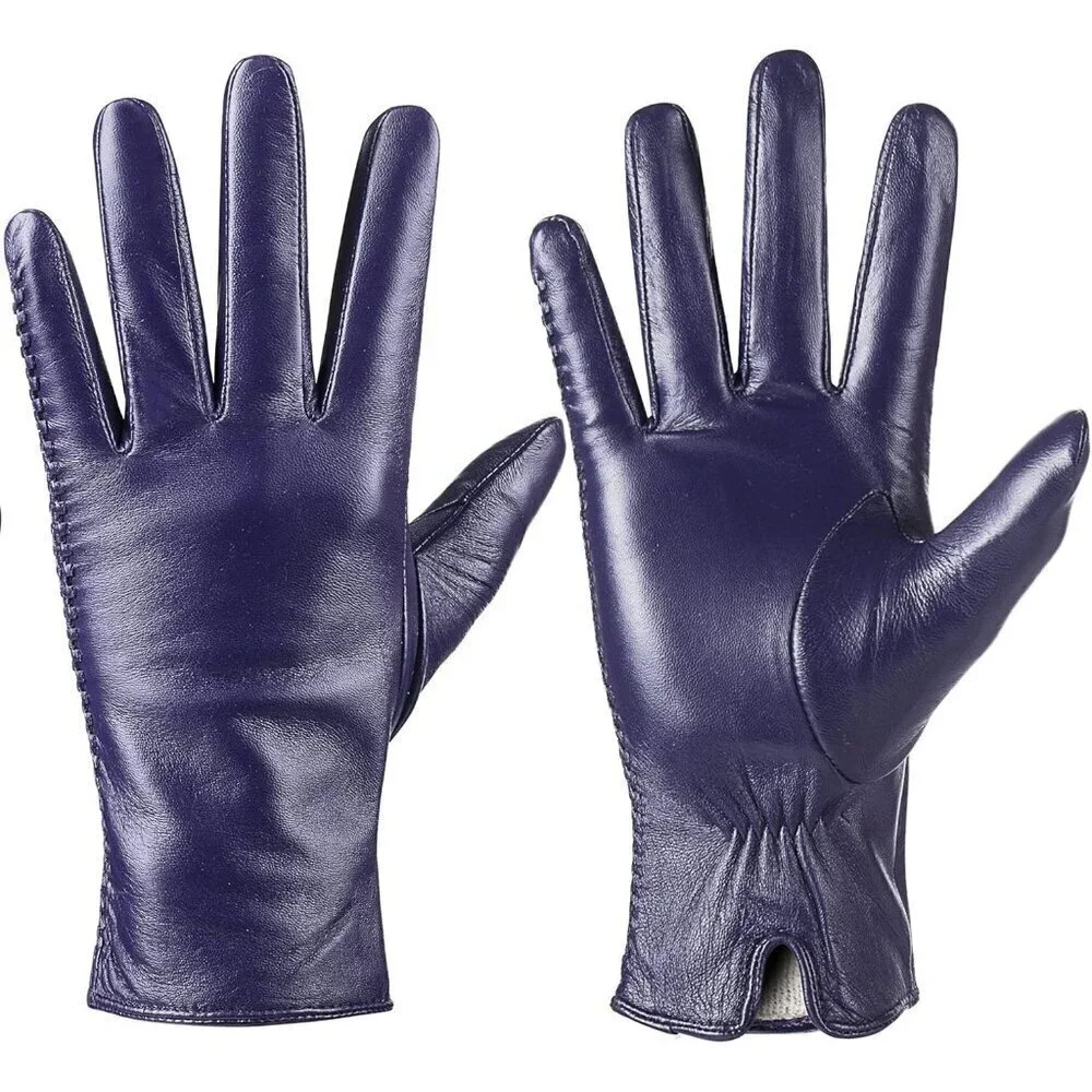 Women's Genuine Sheepskin Leather Gloves Winter Warm  Driving Gloves Purple